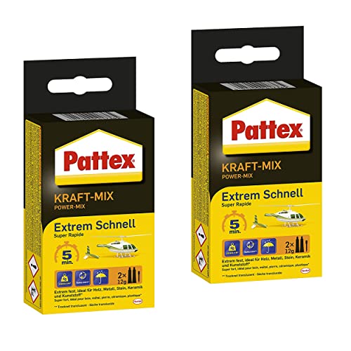 Pattex Kraft-Mix Extrem Schnell, extrem schnell härtender 2 Komponenten Kleber auf Epoxidharz Basis, 2K Kleber mit hoher Beständigkeit für viele Materialien, 4x12g Tube von Pattex