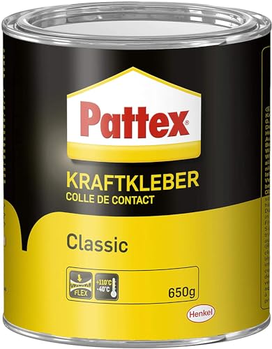 Pattex Kraftkleber Classic, extrem starker Kleber für höchste Festigkeit, Alleskleber für den universellen Einsatz, hochwärmefester Klebstoff, 1 x 650g von Pattex