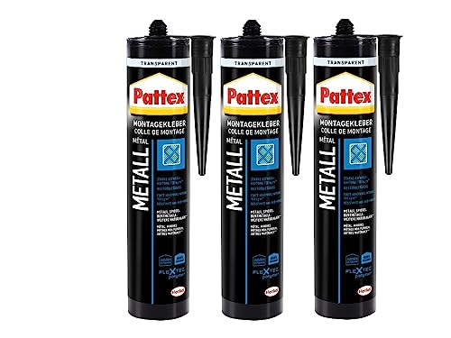 Pattex Montage Metall, starker Montagekleber für Metall, Buntmetall und Spiegel, Baukleber für alle Materialien*, elastischer Metallkleber für innen und außen**, 3x325g von Pattex