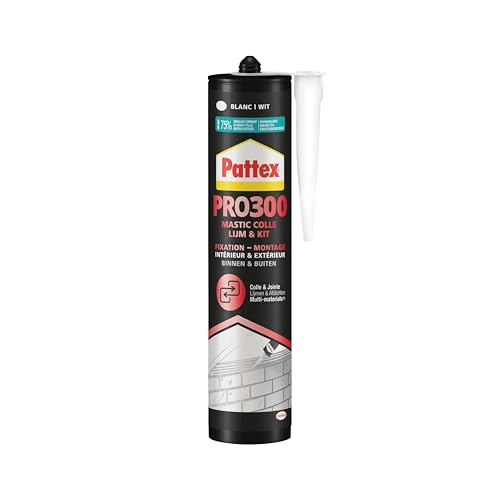 Pattex Montagekleber PL300, Dichtstoff für draußen und innen, Für hochelastische, starke Verklebungen durch FlexTec Polymer Formel, Weiß, 300g Kartusche von Pattex