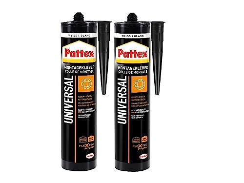 Pattex Montage Universal, vielseitig einsetzbarer Montagekleber für alle Materialien*, Baukleber für innen und außen**, elastischer Universalkleber zum Kleben & Montieren, 2x420g Kartusche von Pattex