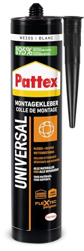 Pattex Montage Universal, vielseitig einsetzbarer Montagekleber für alle Materialien*, Baukleber für innen und außen**, elastischer Universalkleber zum Kleben & Montieren, 1x420g Kartusche von Pattex