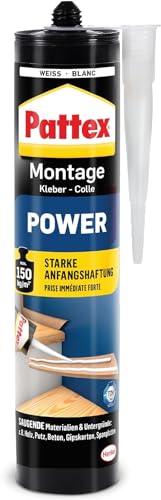 Pattex Montagekleber Power, Baukleber mit starker Anfangshaftung, Kraftkleber für saugende Materialien, Kleber für innen & außen, 1 x 370g von Pattex