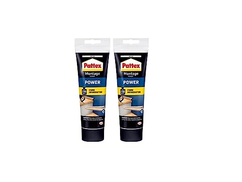 Pattex Montagekleber Power, Baukleber mit starker Anfangshaftung, Kraftkleber für saugende Materialien, Kleber für innen & außen, 2 x 250g von Pattex