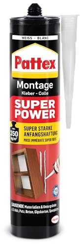 Pattex Montagekleber Super Power, Baukleber mit superstarker Anfangshaftung, Kraftkleber für saugende Materialien, Kleber für innen & außen, 1 x 370g von Pattex