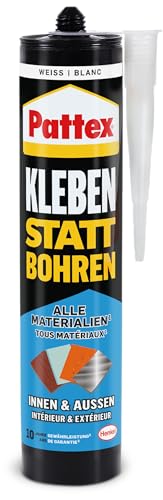 Pattex Kleben statt Bohren Innen & Außen, Montagekleber & Baukleber für innen & außen, starker Kleber mit Temperatur-, Witterungs- & Wasserbeständigkeit, 1x450g Kartusche von Pattex