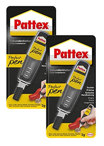 Pattex Perfect Pen, Sekundenkleber extra stark und präzise für punktgenaues Dosieren, Superkleber Stift für Materialien wie Holz, Gummi und Porzellan (2 x 3g) von Pattex