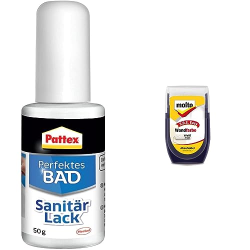 Pattex Perfektes Bad Sanitär Lack, weißer Fugenstift für die Reparatur von Rissen und Kratzern & MOLTO S.O.S. EASY WANDFARBE 30ML, weiss von Pattex