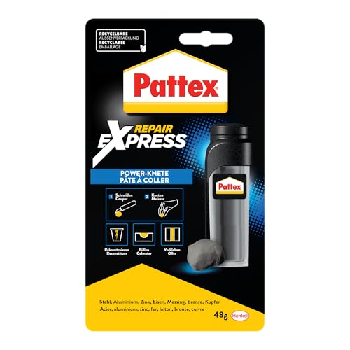 Pattex Powerknete Repair Express, Klebeknete zum Kleben & Reparieren, Epoxidharz Kleber für viele Materialien, lackier- und schleifbare Modelliermasse, 1 x 48 g von Pattex