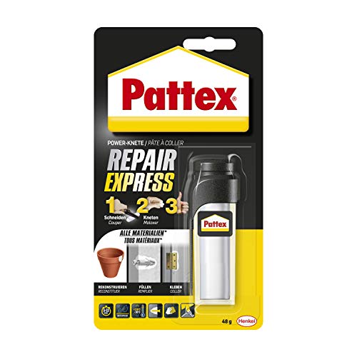 Pattex Powerknete Repair Express, Modelliermasse zum Kleben & Reparieren, Epoxidharz Kleber für viele Materialien, lackier- und schleifbare Knete, 1 x 48 g von Pattex