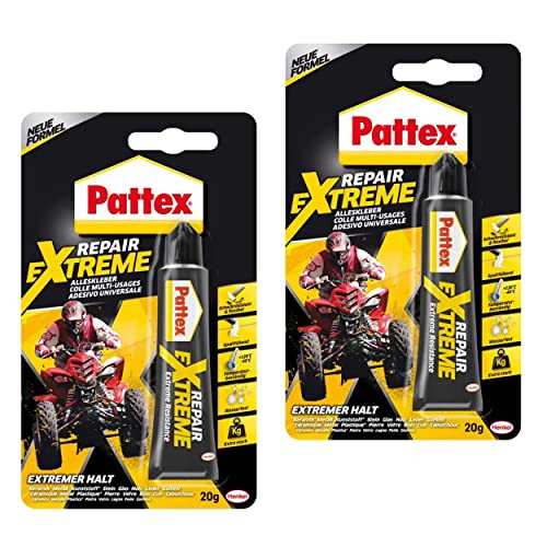 Pattex Repair Extreme, 2x 20 g Tube nicht-schrumpfender und flexibler Alleskleber, temperaturbeständiger Reparaturkleber, starker Kleber für innen und außen von Pattex