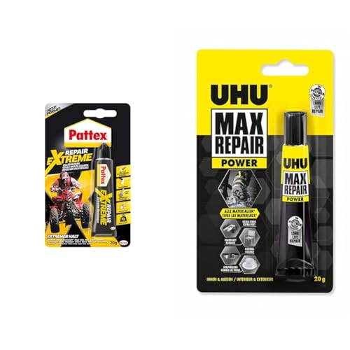 Pattex Repair Extreme, nicht-schrumpfender und flexibler Alleskleber & UHU Max Repair POWER Tube von Pattex