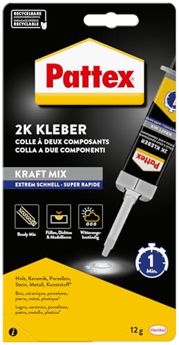 Pattex Repair Kraft-Mix, extrem schnell ausgehärtet, spülbeständig und Bohr- und feilbar, vergilbungsfrei, Transparent, 11ml Pattex Repair Kraft-Mix, extrem schnell ausgehärtet, spülbeständig und Bohr- und feilbar, vergilbungsfrei, Transparent, 11ml von Pattex