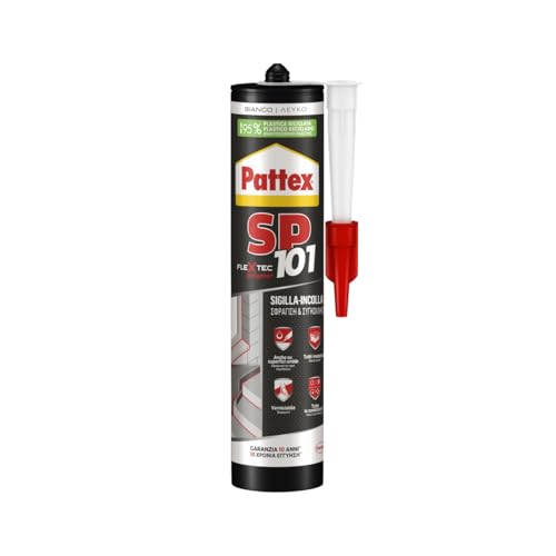 Pattex Polymer-Dichtstoff SP101, versiegelt und klebend, Multimaterial, hohe Leistung, haftet auf feuchten Oberflächen, UV- und temperaturbeständig, weiß, 280 ml Kartusche von Pattex