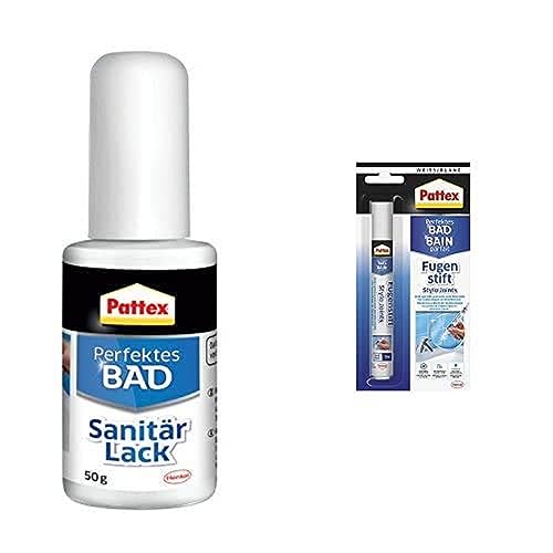 Pattex Sanitär Lack 50 g, Speziallack für Kratzer und Risse im Haushalt, 1 Stück mit Bad Fugenstift, Fugenweiß zur einfachen und präzisen Anwendung, Marker mit hoher Deckkraft, 1 X 7ml von Pattex