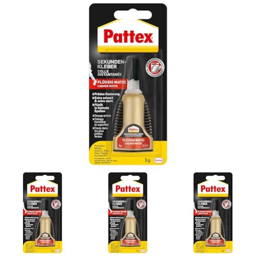 Pattex Sekundenkleber Control, 3 g Flüssigkleber für extra schnelle, starke und flexible Sofortreparaturen im Haushalt, spülmaschinenresistent (Packung mit 4) von Pattex