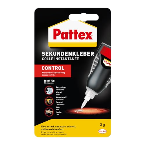 Pattex Sekundenkleber Control, 3 g Flüssigkleber für extra schnelle, starke und flexible Sofortreparaturen im Haushalt, spülmaschinenresistent von Pattex