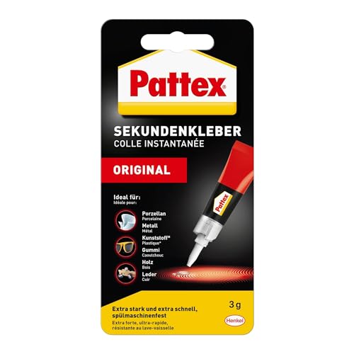 Pattex Sekundenkleber Flüssig, spülmaschinenfester Superkleber für viele Sofortreparaturen, schnelltrocknender farbloser Flüssigkleber, 1 x 3g von Pattex