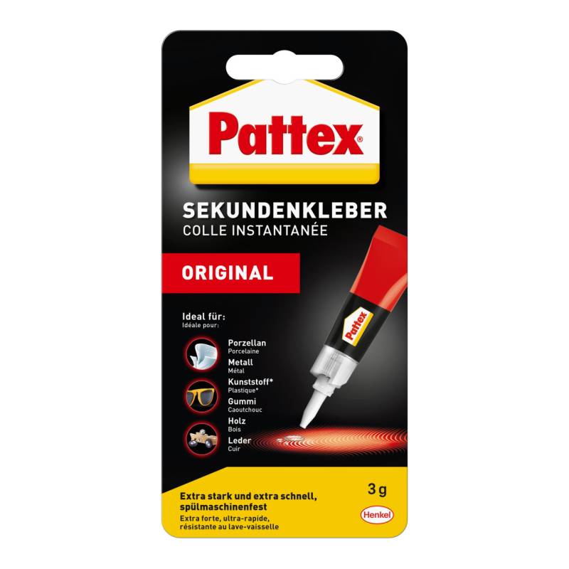 Pattex Sekundenkleber Flüssig 3 g Tube, trocknet transparent von Pattex