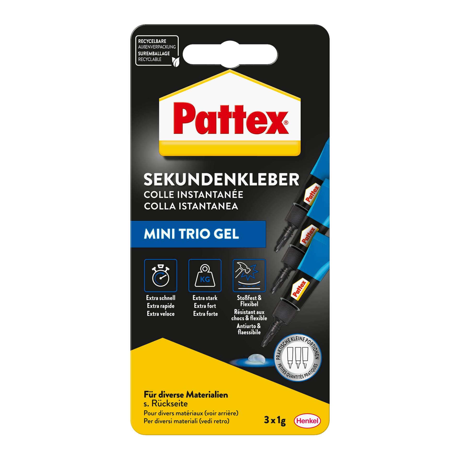 Pattex Sekundenkleber 'Mini Trio Gel' transparent 3 x 1 g Pattex Sekundenkleber 'Mini Trio Gel' transparent 3 x 1 g von Pattex