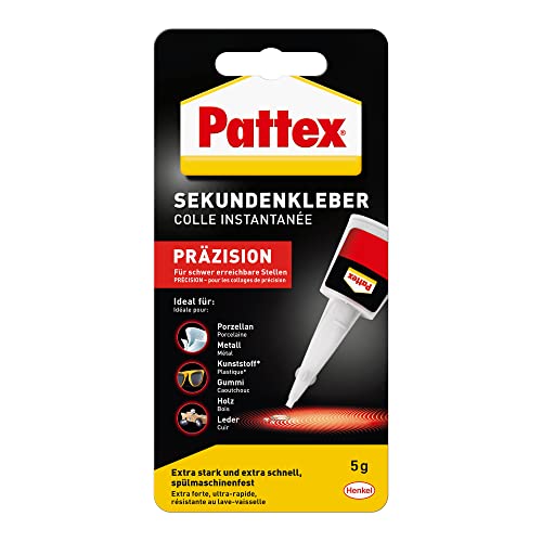 Pattex Sekundenkleber Präzision, Superkleber für punktgenaues Kleben ohne Nachtropfen, schnelltrocknender, spülmaschinenfester Flüssigkleber, 1x 5 g Flasche von Pattex