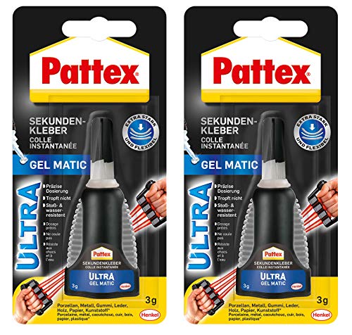 Pattex Sekundenkleber Ultra Ge Matic 3 g, PSG5C (2 Packungen/Ultra Gel Matic 3g) von Pattex