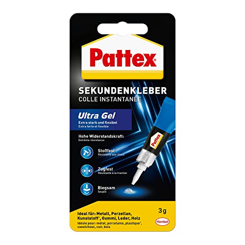 Pattex Sekundenkleber Ultra Gel, extra starker & flexibler Superkleber, stoß- & wasserresistentes Sekundenkleber Gel für z. B. Gummi, Leder, Holz, 1 x 3g von Pattex