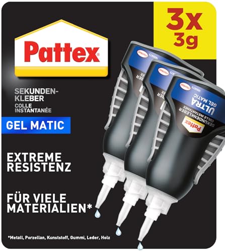 Pattex Sekundenkleber Ultra Matic Gel (3er-Pack x 3g), extra starkes Sekundenkleber Gel für schnelle, flexible Sofortreparaturen, wasserfester Kleber für die meisten Materialien* von Pattex