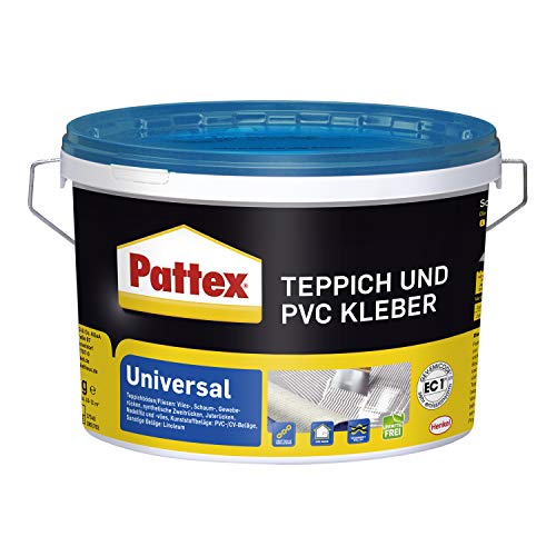 Pattex Teppich und PVC Kleber Universal, starker Kleber für PVC-Beläge & Teppiche, Teppichkleber für Fußbodenheizung geeignet, stuhlrollenfester Klebstoff, 1x4kg von Pattex