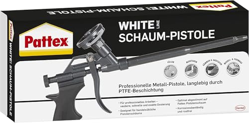 Pattex White Schaum-Pistole, Kartuschenpistole für Pistolenschaum und -reiniger, Bauschaumpistole für exaktes Dosieren, Schaumpistole mit PTFE-Beschichtung, schwarz von Pattex