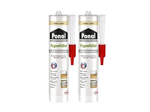 Ponal Parkett & Laminat Fugenfüller Ahorn, elastische Fugenmasse für Anschluss- und Dehnungsfugen, lösemittel-, wasser- und silikonfreie Dichtmasse, 2x280ml Kartusche von Pattex