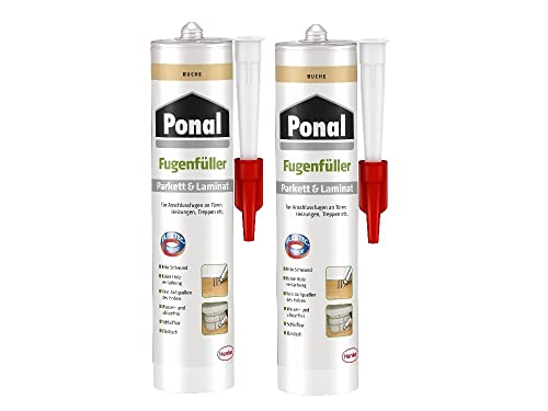 Ponal Parkett & Laminat Fugenfüller Buche, elastische Fugenmasse für Anschluss- und Dehnungsfugen, lösemittel-, wasser- und silikonfreie Dichtmasse, 2x280ml Kartusche von Pattex