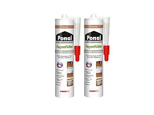 Ponal Parkett & Laminat Fugenfüller Kirsche, elastische Fugenmasse für Anschluss- und Dehnungsfugen, lösemittel-, wasser- und silikonfreie Dichtmasse, 2x280ml Kartusche von Pattex