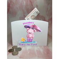 Pink Teddybär Holz Rechteckige Geldschachtel von PattonscraftsNIShop