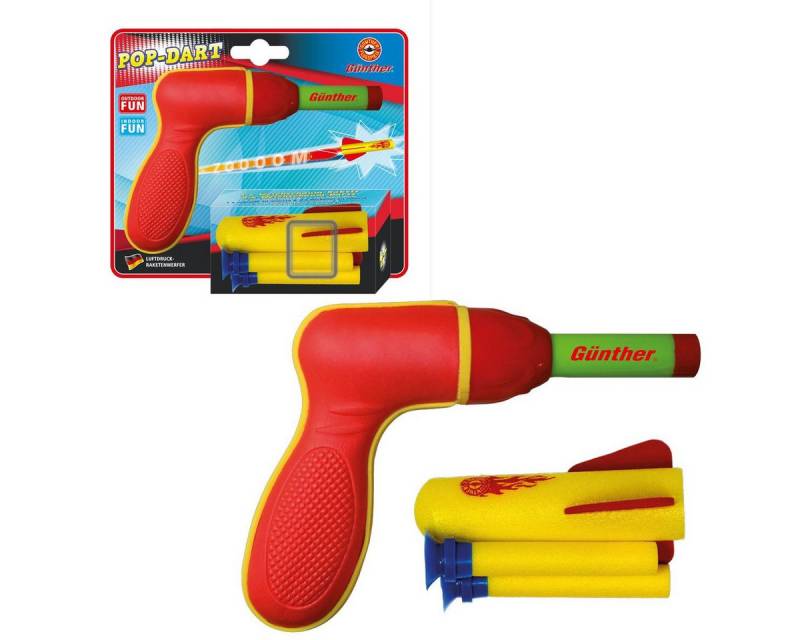 Paul Günther Kartuschenpistole Luftpistole Pop Darts rot/gelb 12x15cm 1 Soft-Rakete 2x Soft-Darts von Paul Günther