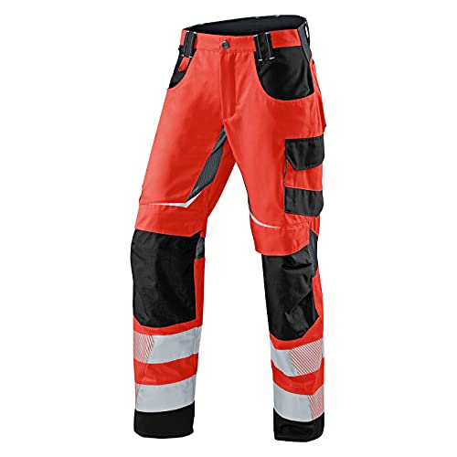 KÜBLER REFLECTIQ Warnschutzhose warnrot, Größe 42, Herren-Sommer-Arbeitshose aus Mischgewebe, Sommer-Arbeitshose mit Knieschutztaschen nach EN 14404, reflektierende Warnschutzhose von KÜBLER Workwear