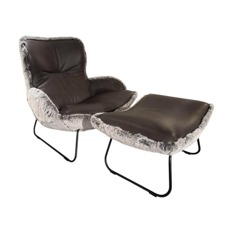 Sessel Minu Sitzfläche Leder Elegance Anthrazit Rücken Webpelzbezug Eisbär Grey ... von Paul Lindberg