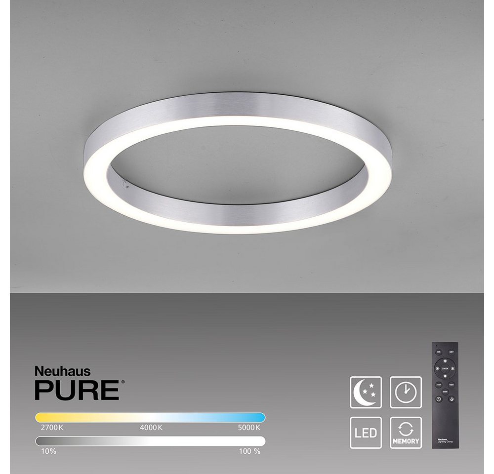 Paul Neuhaus LED Deckenleuchte LED Deckenleuchte PURE LINES, CCT-Farbtemperaturregelung, Dimmfunktion, Memoryfunktion, 1xLED-Board/30W/2700-5000K, warmweiß bis kaltweiß, CCT Lichtfarbwechsel dimmbar Fernbedienung von Paul Neuhaus