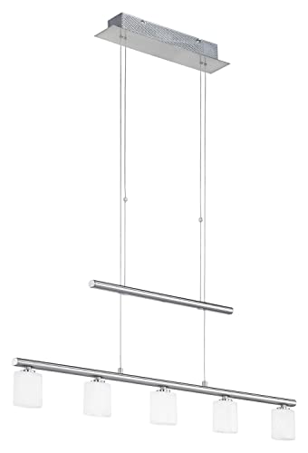 Paul Neuhaus LED-Pendelleuchte - Silbergrau - Weiß - Stahl - Glas - 5-flammig - 80 x 120 cm - höhenverstellbar von Paul Neuhaus