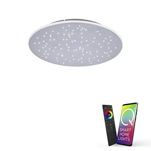 Paul Neuhaus Q-NIGHTSKY LED Deckenleuchte, Alexa kompatibel Smart Home, dimmbar per Fernbedienung, warmweiß – kaltweiß, Sternenhimmel Panel (Rund 48,5cm, Aluminium)… von Paul Neuhaus