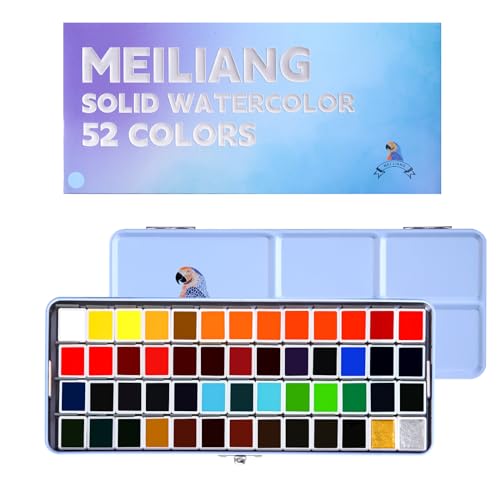 MeiLiang Aquarellfarben-Set, Reise-Aquarell-Set mit Zeichenstift, Pinseln, 5 Aquarellpapier, Schwamm und schwarzen Zeichenstiften, Wasserfarben für Erwachsene, Kunstbedarf, blaues Etui von Paul Rubens