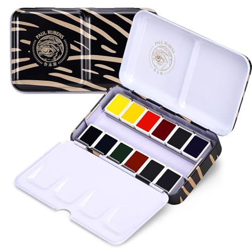 Paul Rubens Künstler-Aquarellfarben-Set, 12 lebendige Farben in tragbarer Box, hohe Transparenz, hervorragende Lichtechtheit, perfektes professionelles Reise-Aquarell-Set für Künstler von Paul Rubens