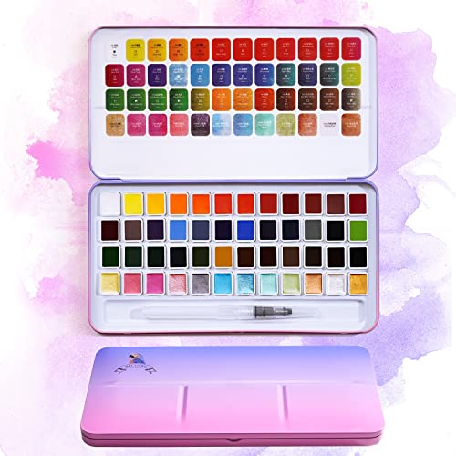 Paul Rubens MeiLiang Aquarellfarben-Set, 48 lebendige Farben, enthält 12 Metallic-Glitzer-Volltonfarben in einer Taschenbox mit Metallring und Aquarellpinsel, perfekt als Kunstgeschenk von Paul Rubens