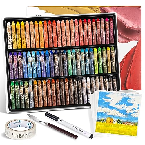Paul Rubens Ölpastell-Kit, 72 Farben HaiYa Artist Soft Ölpastelle Lebendig und cremig, und 10 Blatt Ölpastellpapier, 1 Abdeckklebstoff, 1 Spachtel und 1 schwarzer Acryl-Marker-Stift von Paul Rubens