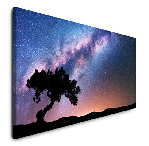 Paul Sinus Art GmbH Baum mit Sonnenstrahlen und Milchstraße 120x 50cm Panorama Leinwand Bild XXL Format Wandbilder Wohnzimmer Wohnung Deko Kunstdrucke von Sinus Art