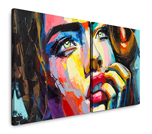 Paul Sinus Art GmbH Frau in bunt 120x60cm - 2 Wandbilder je 60x60cm Kunstdruck modern Wandbilder XXL Wanddekoration Design Wand Bild von Sinus Art