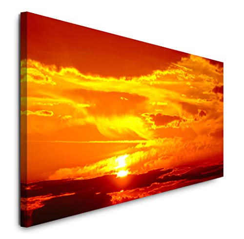 Paul Sinus Art GmbH Landschaft mit Sonnenuntergang 120x 50cm Panorama Leinwand Bild XXL Format Wandbilder Wohnzimmer Wohnung Deko Kunstdrucke von Sinus Art