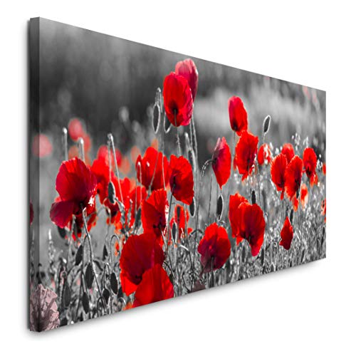 Paul Sinus Art GmbH Rote Mohnblumen im Feld 120x 50cm Panorama Leinwand Bild XXL Format Wandbilder Wohnzimmer Wohnung Deko Kunstdrucke von Sinus Art