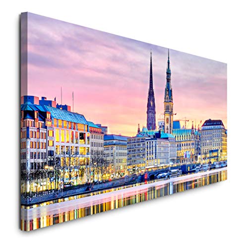 Paul Sinus Art GmbH Skyline von einem Hafen 120x 50cm Panorama Leinwand Bild XXL Format Wandbilder Wohnzimmer Wohnung Deko Kunstdrucke von Paul Sinus Art GmbH