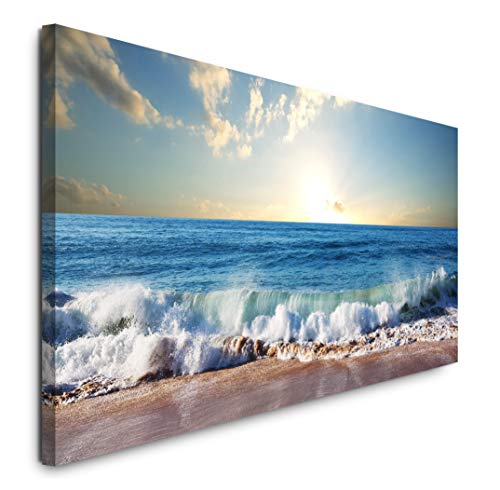 Paul Sinus Art GmbH Strand mit Wellen 120x 50cm Panorama Leinwand Bild XXL Format Wandbilder Wohnzimmer Wohnung Deko Kunstdrucke von Paul Sinus Art GmbH